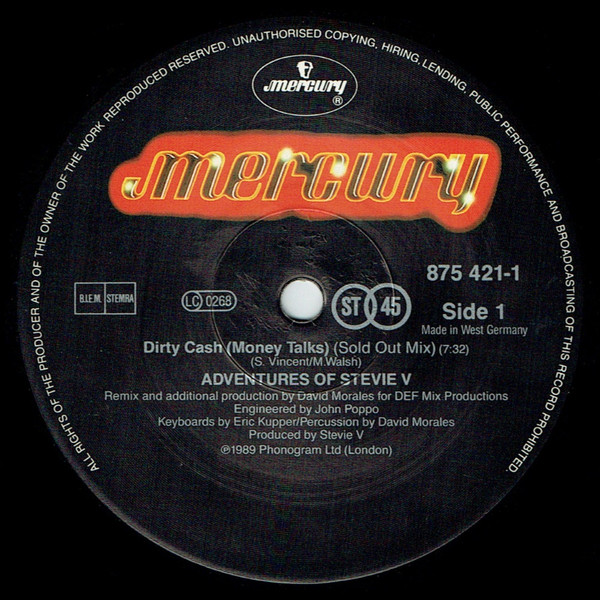 Adventures Of Stevie V. - Dirty Cash (Money Talks) | Mercury (875 421-1) - 3