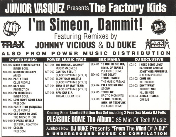 Junior Vasquez Presents The Factory Kids - I'm Simeon, Dammit! | Sex Mania (SEX-007) - 5