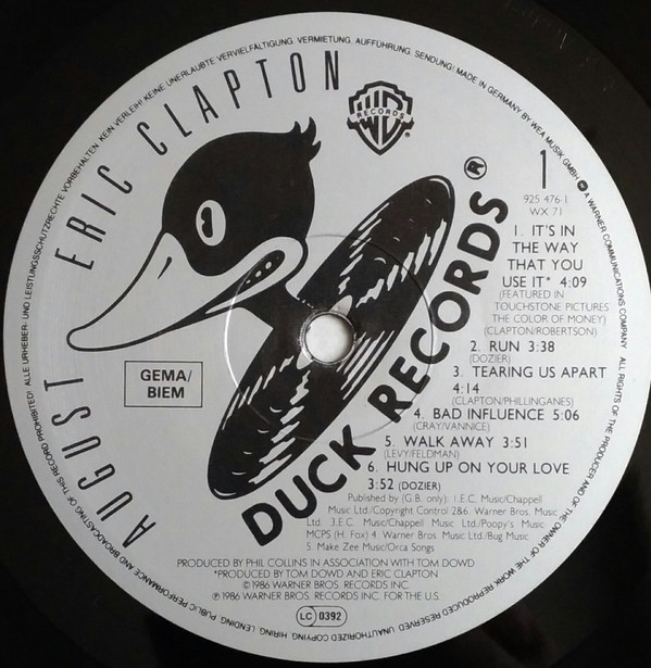 Eric Clapton - August | Duck Records (925 476-1) - 6 Eric Clapton - August | Duck Records (925 476-1) - 6