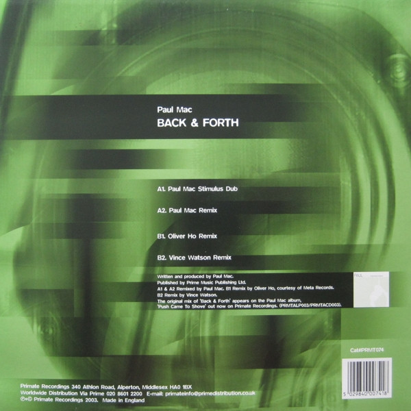 Paul Mac - Back & Forth | Primate Recordings (PRMT 074) - 2