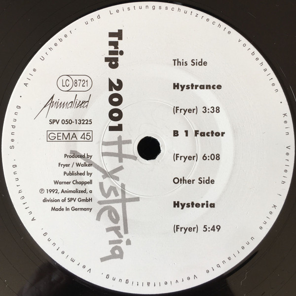 Trip 2001 - Hysteria | Animalized (SPV 050-13225) - 3