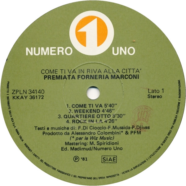 Premiata Forneria Marconi - Come Ti Va In Riva Alla Città | Numero Uno (ZPLN 34140) - 3 Premiata Forneria Marconi - Come Ti Va In Riva Alla Città | Numero Uno (ZPLN 34140) - 3