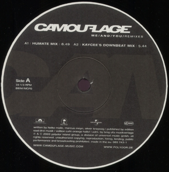 Camouflage - Me And You (Remixes) | Polydor (065 743-1) - 3 Camouflage - Me And You (Remixes) | Polydor (065 743-1) - 3