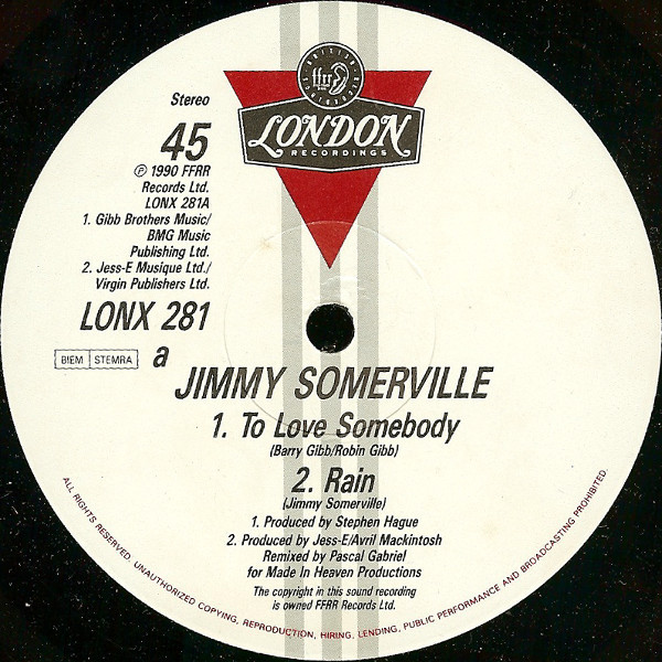 Jimmy Somerville - To Love Somebody | London Records (LONX 281) - 2