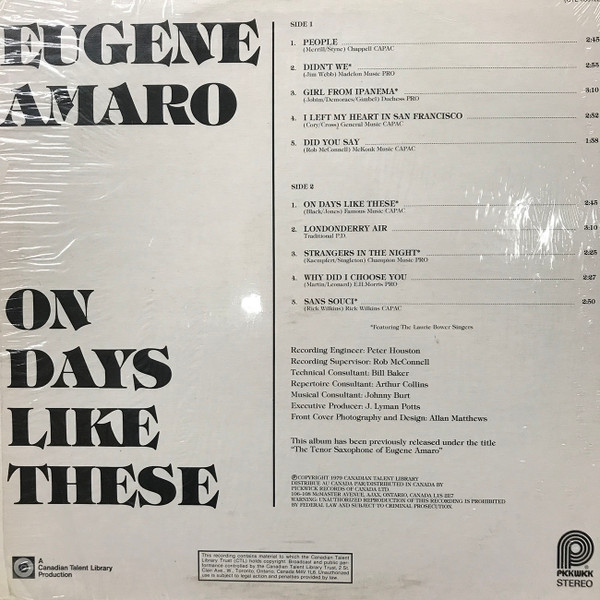 Eugene Amaro - On Days Like These | Pickwick (PC 44002) - 2