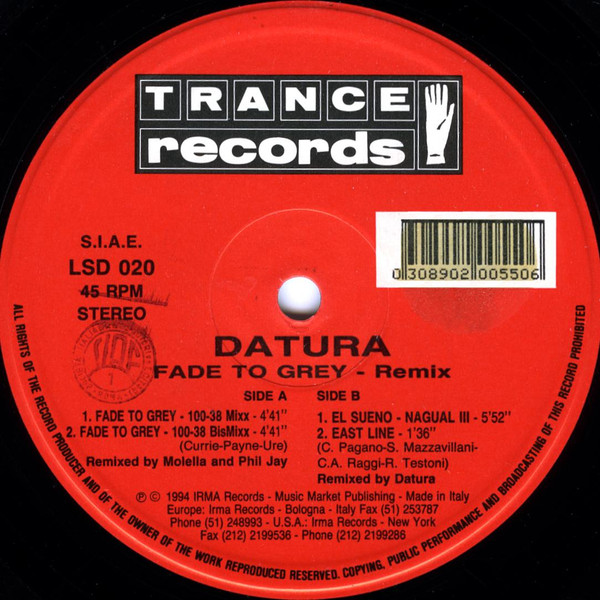 Datura Featuring  Steve Strange - Fade To Grey (Molella Remix) | Trance Records (LSD 020) - 3
