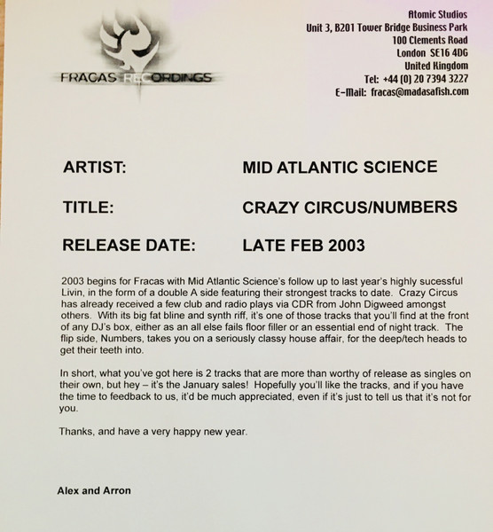 Mid Atlantic Science - Crazy Circus / Numbers | Fracas (FRAC007) - 3