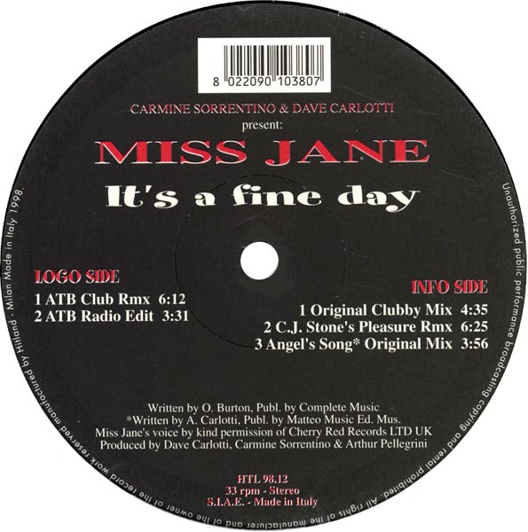 Carmine Sorrentino & Dave Carlotti Present: Miss Jane - It's A Fine Day | Hitland (HTL 98.12) - 3