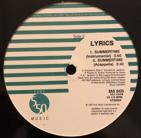 Lyrics - Summertime | 550 Music (BAS 0435) - 2