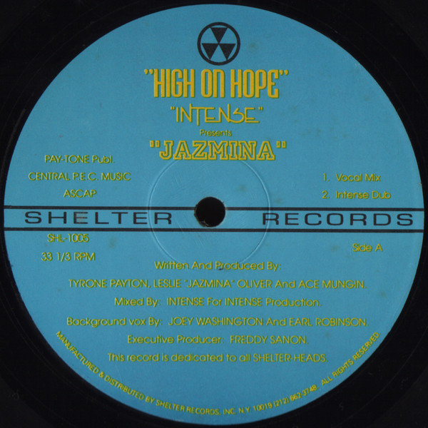 Intense  &  Jazmina - High On Hope | Shelter Records (SHL-1005) - main