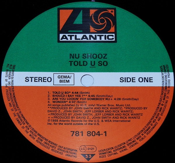 Nu Shooz - Told U So | Atlantic (781 804-1) - 3