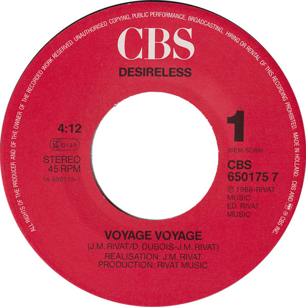 Desireless - Voyage Voyage | CBS (CBS 650175 7) - 4