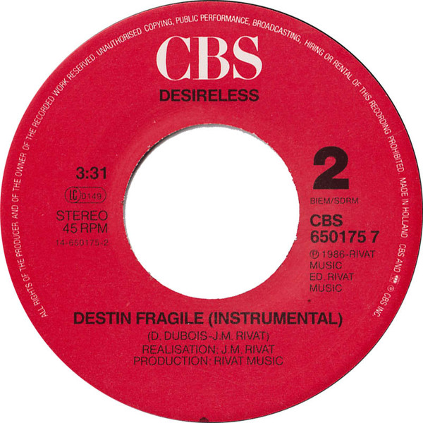 Desireless - Voyage Voyage | CBS (CBS 650175 7) - 5