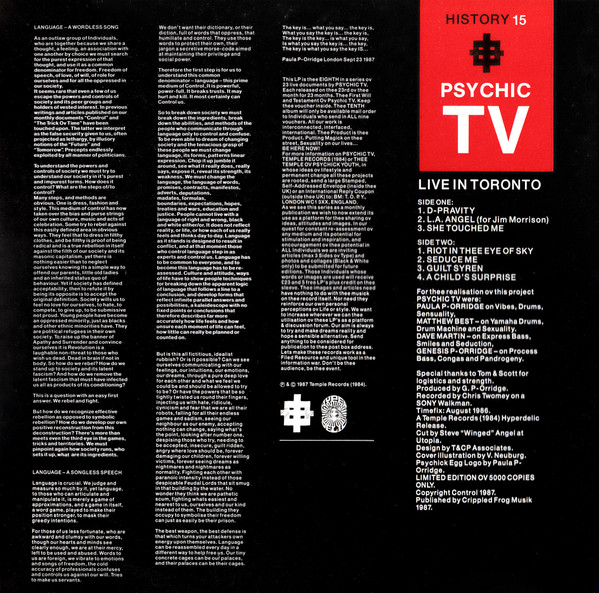 Psychic TV - Live In Toronto | Temple Records (TOPY 028) - 2 Psychic TV - Live In Toronto | Temple Records (TOPY 028) - 2