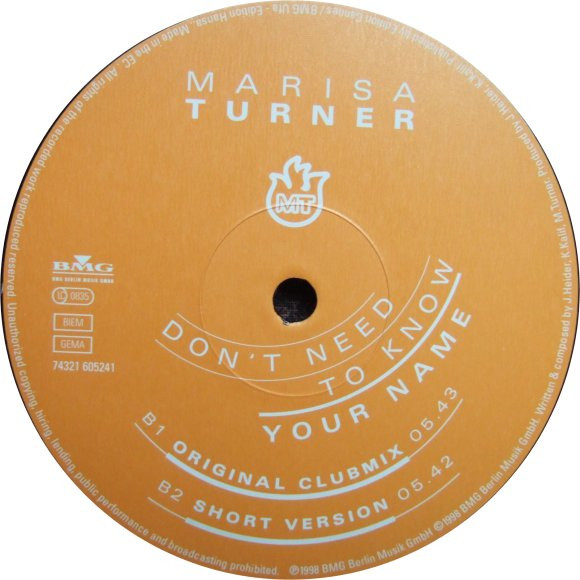 Marisa Turner - Don't Need To Know Your Name | Hansa (74321 60524 1) - 2 Marisa Turner - Don't Need To Know Your Name | Hansa (74321 60524 1) - 2