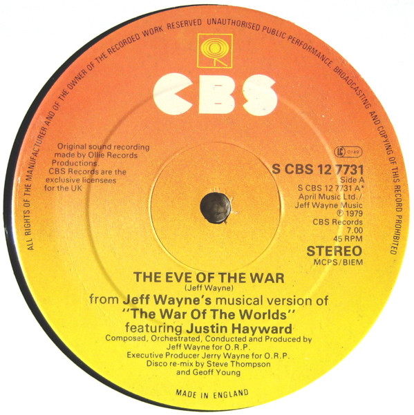 Jeff Wayne - The Eve Of The War | CBS (S CBS 12 7731)