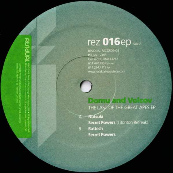 Domu And Volcov - The Last Of The Great Apes EP | Residual Recordings (rez 016ep)
