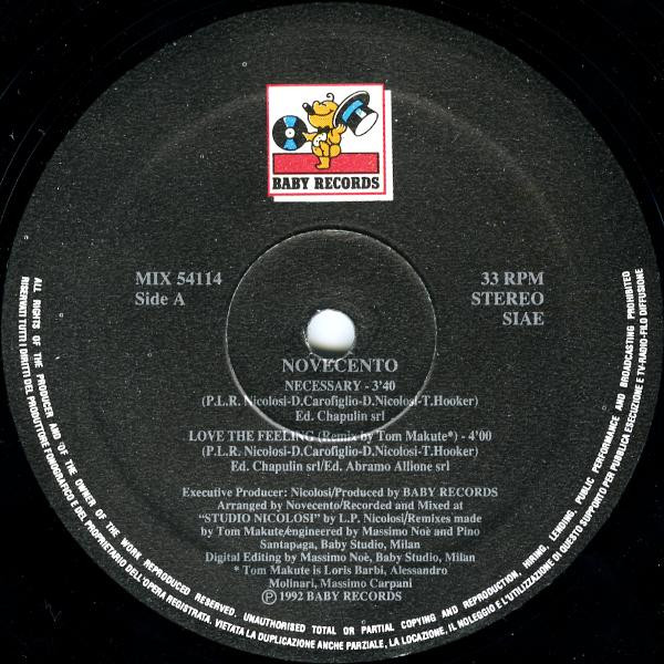 Novecento - Necessary / Love The Feeling / I Will Never Let You Down | Baby Records (MIX 54114) - 3