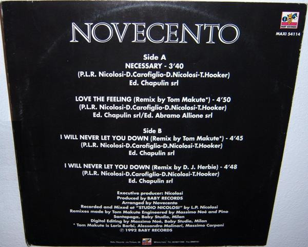 Novecento - Necessary / Love The Feeling / I Will Never Let You Down | Baby Records (MIX 54114) - 2