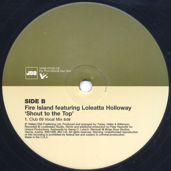 Fire Island  &  Loleatta Holloway - Shout To The Top | V2 (V2AB-27520-1) - 2