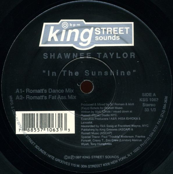 Shawnee Taylor - In The Sunshine | BPM King Street Sounds (KSS 1063)