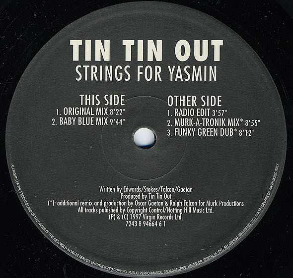 Tin Tin Out - Strings For Yasmin | VCI Recordings (7243 8 94664 6 1) - 2