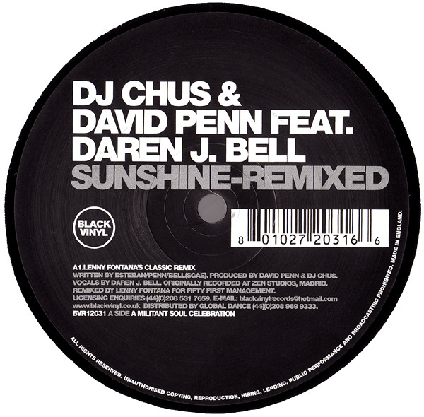 DJ Chus & David Penn Feat. Daren J. Bell - Sunshine Remixed | Black Vinyl Records (BVR 12031) - 3