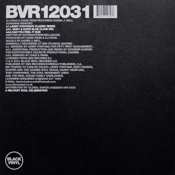DJ Chus & David Penn Feat. Daren J. Bell - Sunshine Remixed | Black Vinyl Records (BVR 12031) - 2