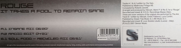Rouge - It Takes A Fool To Remain Sane | Sensor Music (SNS001)