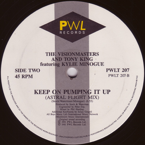 Vision Masters And Tony King Featuring Kylie Minogue - Keep On Pumpin' It | PWL Records (PWLT 207) - 4