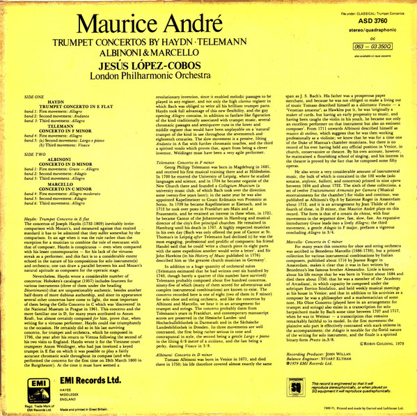 Trumpet Concertos By Haydn, Telemann (F Minor), Albinoni (D Minor) And Marcello (C Minor)