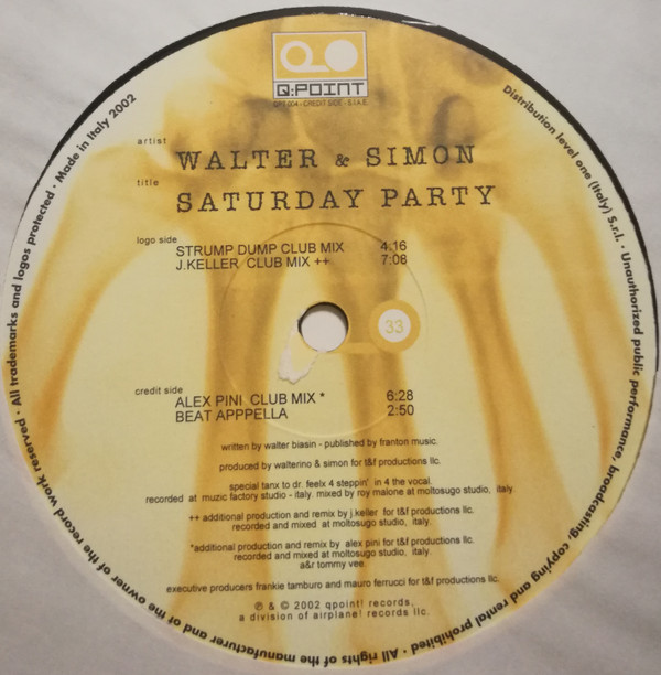 Walter & Simon - Saturday Party | QPOINT! Records (QPT004) - 2 Walter & Simon - Saturday Party | QPOINT! Records (QPT004) - 2
