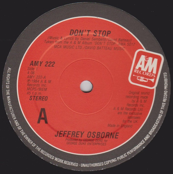 Jeffrey Osborne - Don't Stop | A&M Records (AMY 222)