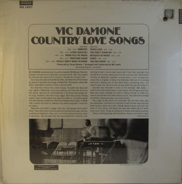 Vic Damone - Country Love Songs | Warner Bros. Records (WS 1607) - 2 Vic Damone - Country Love Songs | Warner Bros. Records (WS 1607) - 2