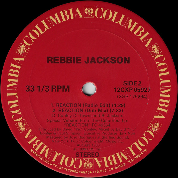 Rebbie Jackson - Reaction | Columbia (12CXP-05927) - 2