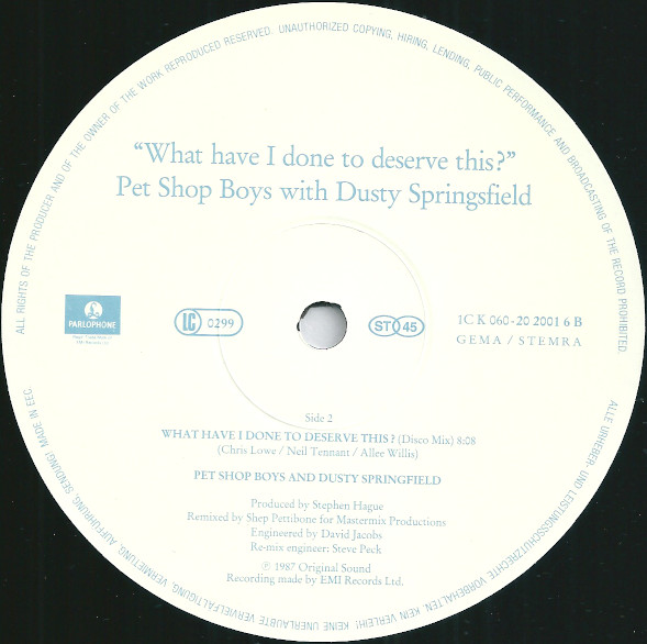 Pet Shop Boys With Dusty Springfield - What Have I Done To Deserve This? | Parlophone (K 060 20 2001 6) - 4