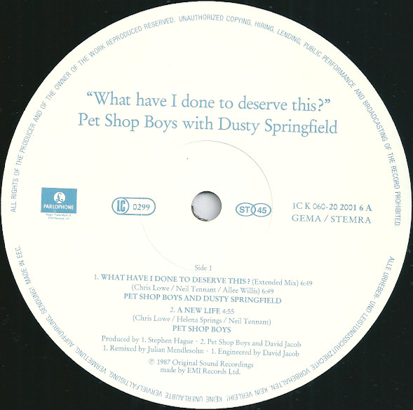 Pet Shop Boys With Dusty Springfield - What Have I Done To Deserve This? | Parlophone (K 060 20 2001 6) - 3