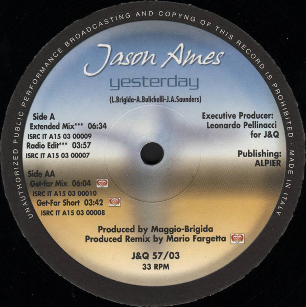 Jason Ames - Yesterday | J & Q Records (J & Q 57.03) - 3