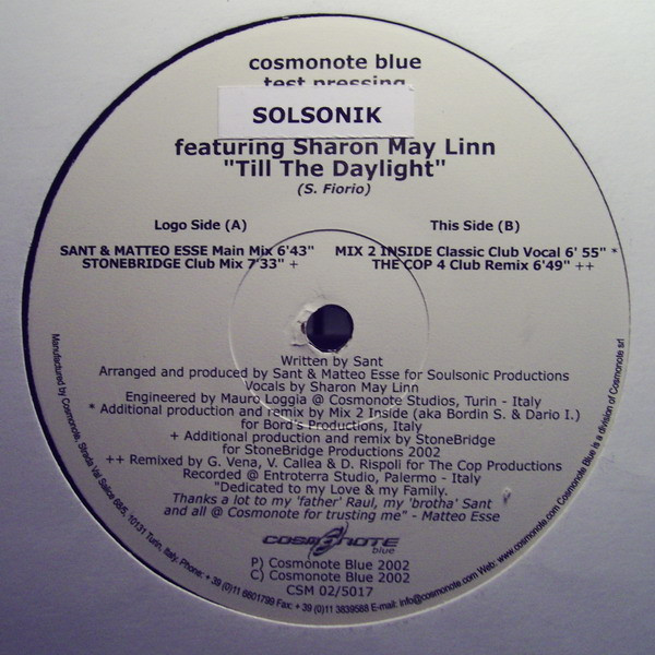 Solsonik Featuring Sharon May Linn - Till The Daylight | Cosmonote Blue (CSM 02/5017) - main Solsonik Featuring Sharon May Linn - Till The Daylight | Cosmonote Blue (CSM 02/5017) - main