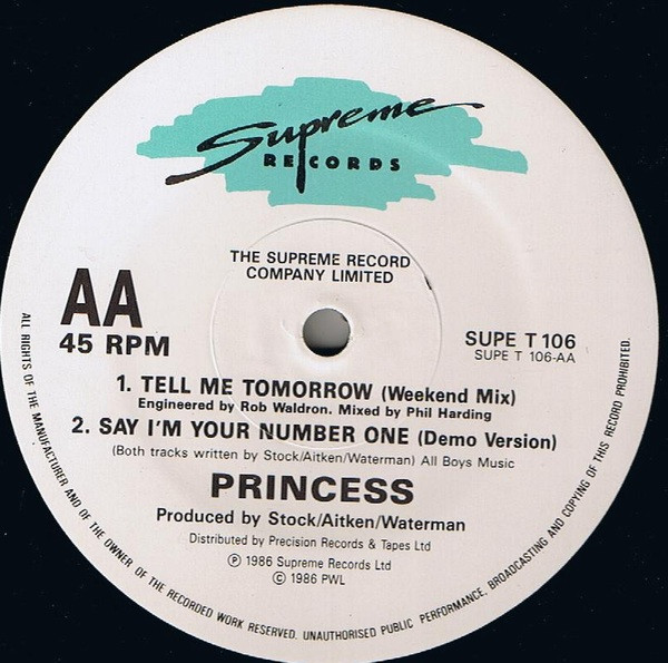 Princess - Tell Me Tomorrow | Supreme Records (SUPE T 106) - 4