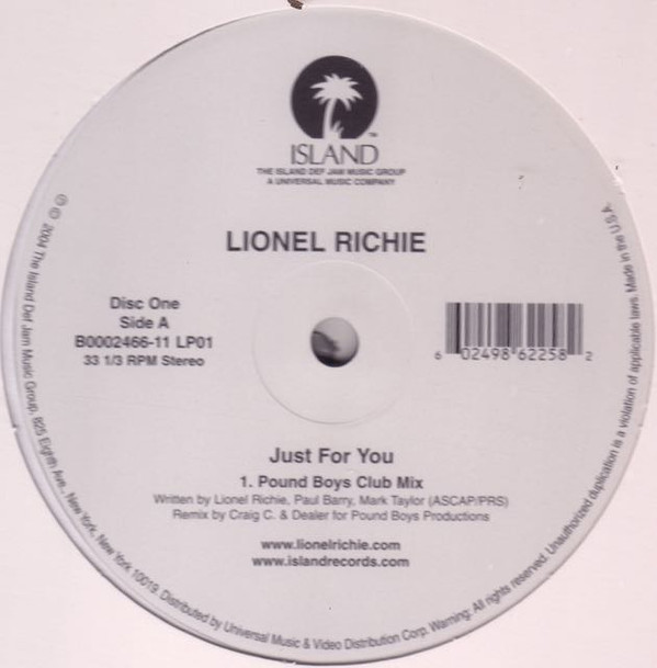 Lionel Richie - Just For You - The Dance Remixes | Island Records (B0002466-11) - 2