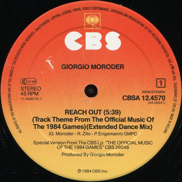 Giorgio Moroder Featuring Paul Engemann - Reach Out | CBS (CBSA 12.4570) - 3