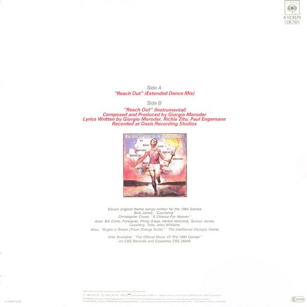 Giorgio Moroder Featuring Paul Engemann - Reach Out | CBS (CBSA 12.4570) - 2