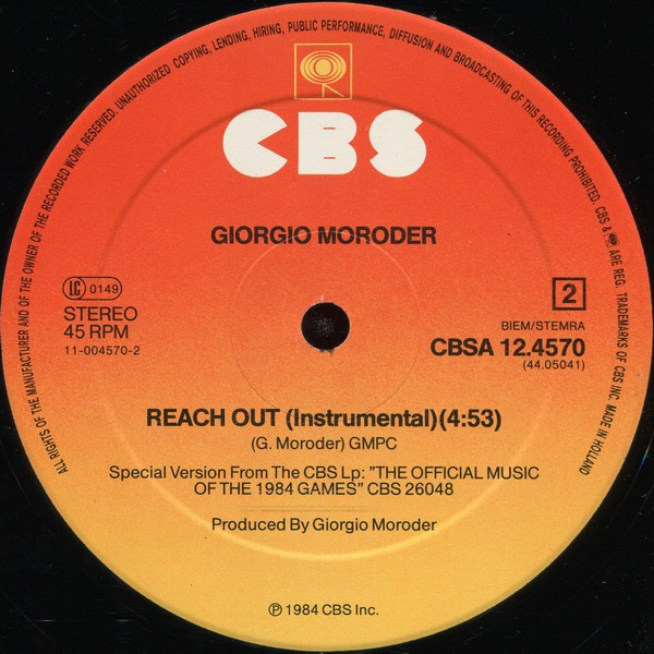 Giorgio Moroder Featuring Paul Engemann - Reach Out | CBS (CBSA 12.4570) - 4