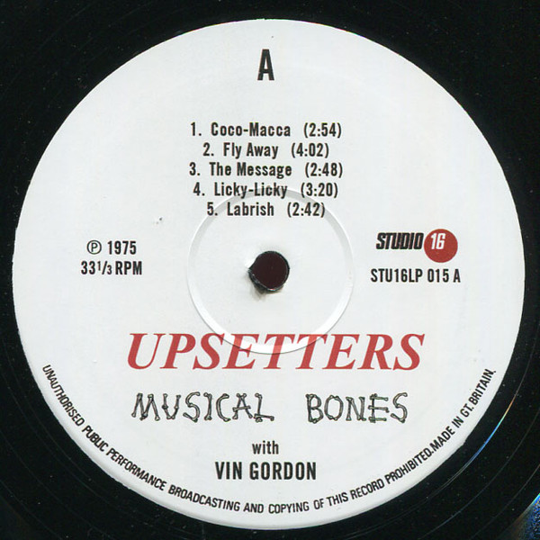 The Upsetters With Vin Gordon - Musical Bones | Studio 16 (STU 16 LP 015) - 3