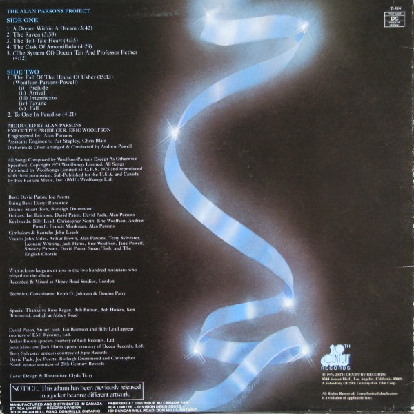 The Alan Parsons Project - Tales Of Mystery And Imagination [Vinyl] | 20th Century Fox Records (T-539) - 2