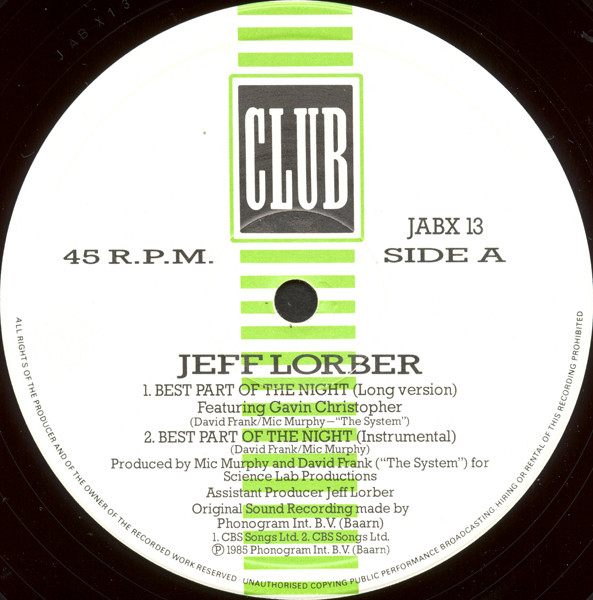 Jeff Lorber - Best Part Of The Night (Club-Extended Mixes) | Club (JABX 13) - 3