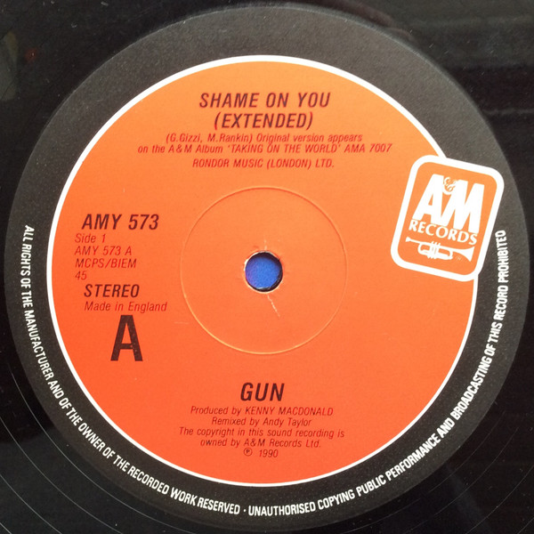 Gun - Shame On You | A&M Records (AMY 573) - 3