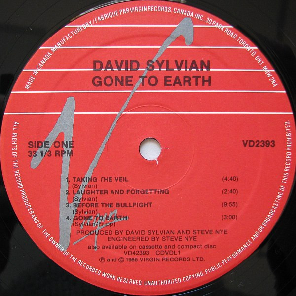 David Sylvian - Gone To Earth (2LP) [Vinyl] | Virgin (VD2393) - 4