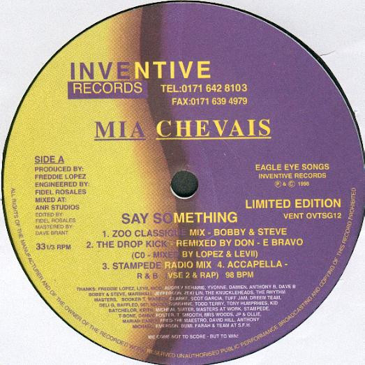 Mia Chevais - Say Something | Inventive Records (VENT OVTSG12) - main